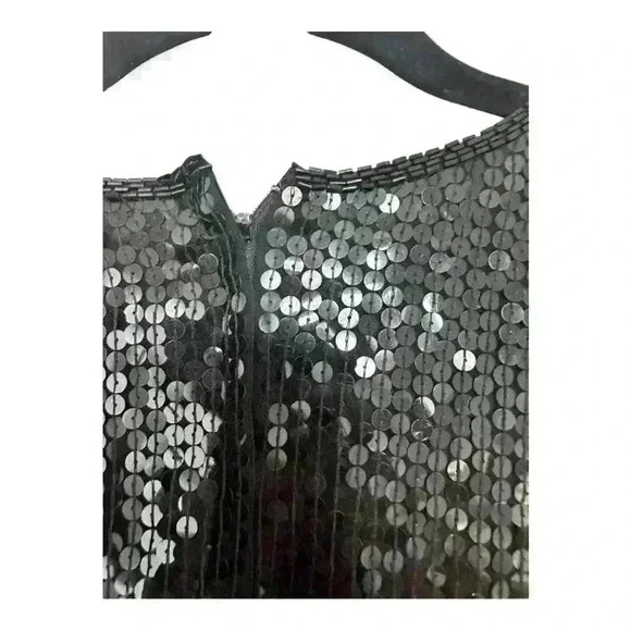 Talbots Vintage 100% Silk Black Sequin Round Neck Short Sleeve Blouse, sz Small - Picture 6 of 11
